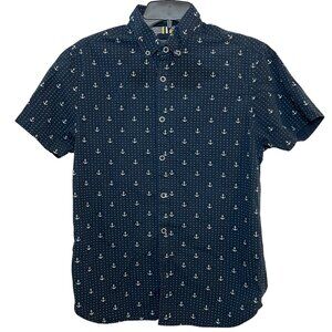 Denim & Flower Men's Anchor Print Short Sleeve Button Down Shirt